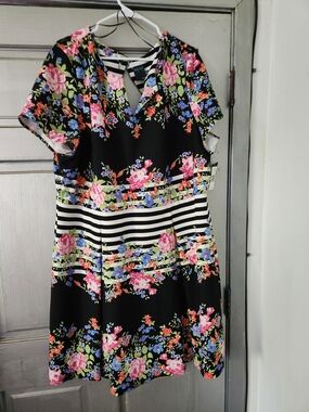 "New"  Gabby Skye Black Floral & Stripe Midi Dress